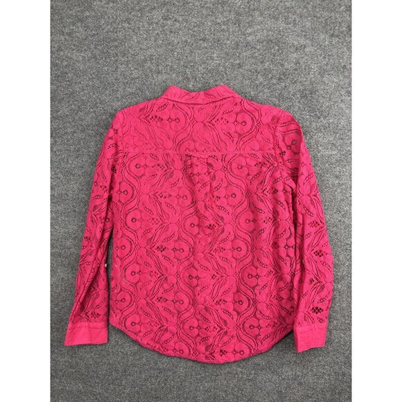 Maeve Anthropologie Shirt Womens 12 Pink Lace Sheer Button Front Long Sleeve - Picture 6 of 6